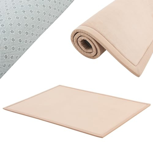 Juskys Krabbelmatte Spielmatte Krabbeldecke 180x120 cm Samtmatte Teppich für Kind, Baby, Yoga - rutschfest, weich Kinderteppich Spielteppich in Beige