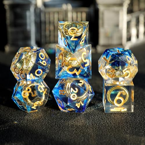Dadi D&D D4 D6 D8 D10 D12 D20 D% Dadi DND Set 7 pezzi Poliedrici Fatti a Mano Resina con Bordi Affilati per Dungeons and Dragons Pathfinder Roll Giochi da tavolo Giochi RPG MTG con Confezione Regalo