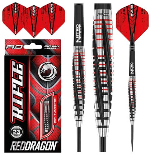 RED DRAGON Rifle 23 Gramm Premium Wolfram Steeltip Dart Set mit Flights und Schäften