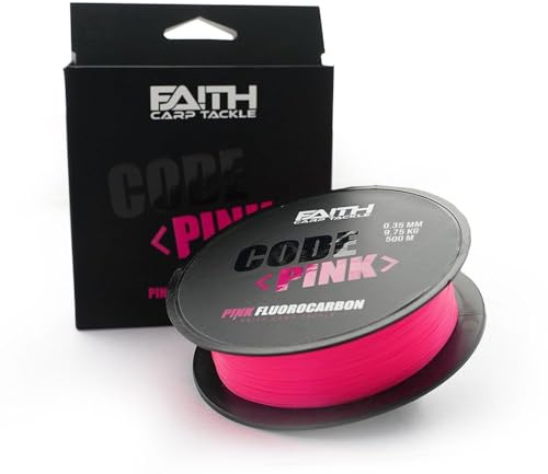 Faith Code Pink Fluorcarbon Angelschnur 500m - Unsichtbar, Verschleißfest, Rosa - Geeignet für Karpfen, Raubfisch, Meerwasser - Doppeleffekt für Scheue Fische - 500m Spule