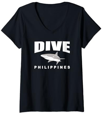 Damen Tauchen Sie auf den Philippinen, tauchen Sie mit Haien auf den Philippinen T-Shirt mit V-Ausschnitt