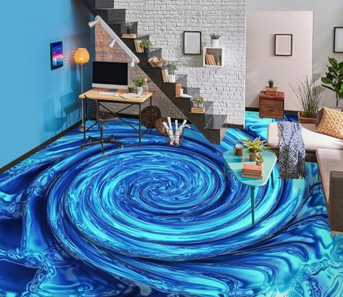Benutzerdefinierte Selbstklebende Boden Wandtapete 3D-Blauer Vortex Bodenfliesen Aufkleber Wohnzimmer Studie Pvc Wasserdicht Tragen 3D Bodenbelag Tapete,430 * 300cm