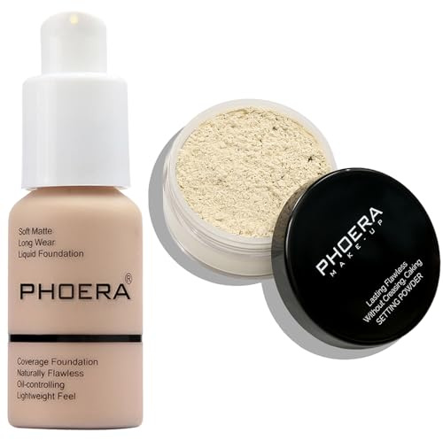 Hilareco PHOERA Foundation, Face Powder, Soft Focus Setting Powder, Full Coverage Foundation for Women (102 Nude+N.01 Translucent)