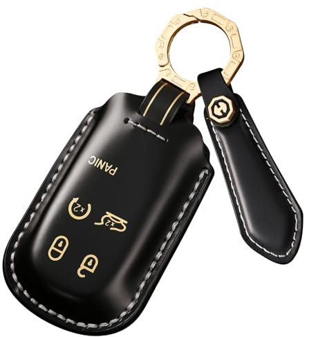 ontto Handgefertigte Schlüsselhülle für Jeep Grand Cherokee Compass Renegade 5 Tasten, Schwarz