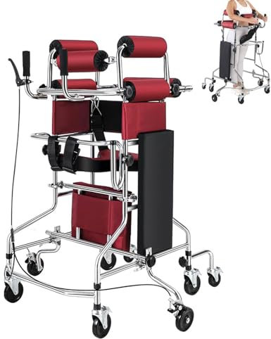 Aufrechter Gehhilfe für Senioren mit Sitz, Hemiplegie-Rehabilitations-Stehgestell, Tragbare Gehhilfe für Erwachsene, 10 Stufen Höhenverstellbar, Männer/Frauen