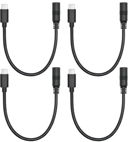4Pcs Short DC 5.5mm x 2.1mm to USB C Power Cord 6inch, DC 5521 Female to USB Type C Male Plug 5V 5A Power Charging Cord Extension Cable, for LED Desk Lamp, Small Fan Etc Other USB Type C Equipment