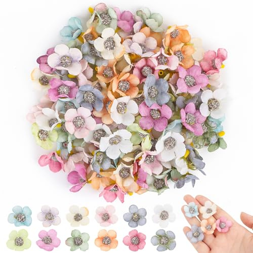 Lnjya Kunstblumen Klein 120 Stück Mini Künstliche Blumen Köpfe zum Basteln, Blumen Deko Bunt Künstliche Blumenköpfe, Stoffblüten Basteln für Hausgarten Hochzeit Feste Partei DIY Scrapbooking