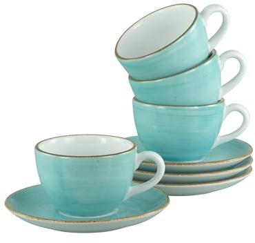 Creatable, 34042, Serie Vintage Nature Aqua, 8-teiliges Geschirrset für 4 Personen, Kaffeetassen Set aus Porzellan, spülmaschinen- und mikrowellengeeignet, Made in Europe