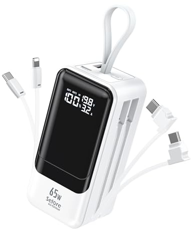 Selore&S-Global Power Bank, 65w Powerbank USB C, Externe Handyakkus Schnellladefunktion mit Kabel, Akkupack 4 Anschlüsse für iPhone 17 16 15 14 Galaxy Laptop MacBook Surface Go iPad Steam Deck Drohne