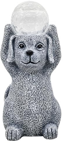 Yeomoo Hund Figuren mit Solarlampen Gartendeko für Draußen - Dog Gartenfiguren mit Solar Ball Geschenke für Frauen Männer Mama Geburtstag Wasserdicht Solar Deko für Garten Balkon Terrassen Zimmer