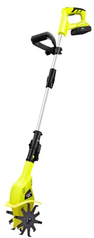 Motobineuse Electrique,Motobineuse sans Fil avec Batterie au Lithium 20 V,Largeur/Profondeur de Travail 10/25 cm,10 Fraises, Tube Télescopique,250rpm Vitesse de Rotation avec Batterie (1 Batterie)