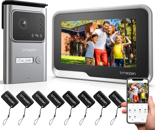 TMEZON Videocitofono WiFi Monofamiliare M730, 7’’ Monitor Touchscreen e Campanello Esterno Telecamera Visione Notturna,APP/Carta RFID Unlock,wifi Connesso su smartphone