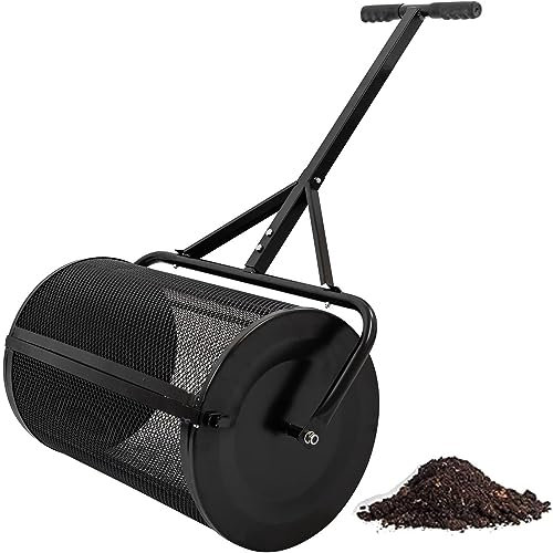 YANDDEA Esparcidor de Rodillo para césped de abono/estiércol/turba de 24 Pulgadas, Rodillo para alimentación y deshierbe de césped de jardín, Acero con Recubrimiento en Polvo Ligero y Duradero,Black