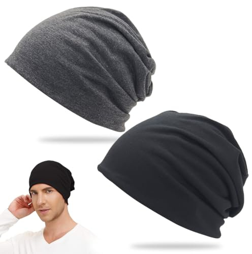 QOMJUFA 2 Pezzi Cuffia Chemioterapia Cotone, Cappello in Cotone Chemio Cancro Cappuccio per Dormire Cappuccio Turbante Copricapo Elastico Musulmano per Donna Uomo