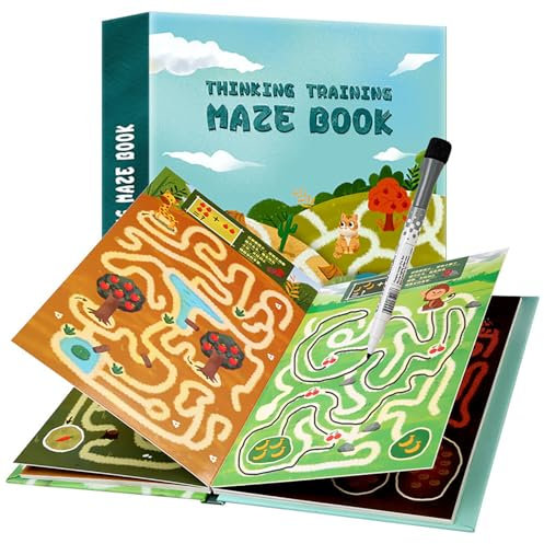 Maze puzzle toys,spatial thinking maze,one stroke, can be repeatedly erased, 3-8 years old children maze primary decryption game, gifts (send erasable pens)