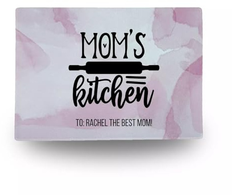 Planche à découper personnalisée en verre trempé avec nom et message personnalisés – Cadeau souvenir unique pour la fête des mères, durable et hygiénique (taille M)
