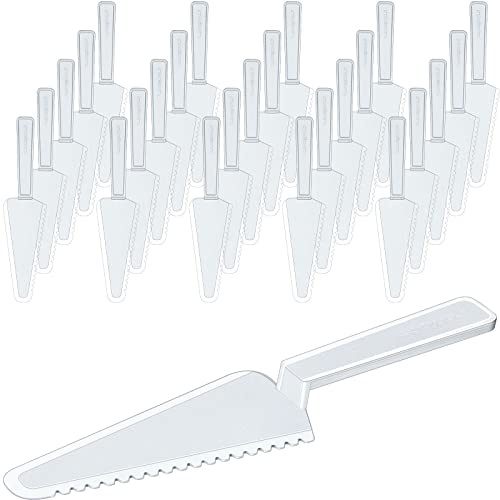 Suclain 16 Pieces Clear Disposable Cake Knife Bulk for Wedding Party 9.1 Inch Plastic Cake Server Cutting Plastic Spatula Knives Pie Pizza Pastry Slicer Serving Utensils for Kitchen