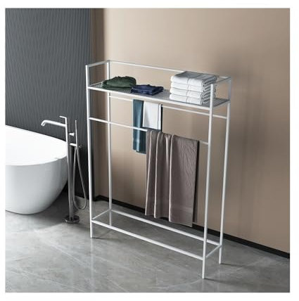 Porte-serviettes sur pied avec cintre multifonctionnel simple vertical pour salle de bain pour petits espaces (blanc)