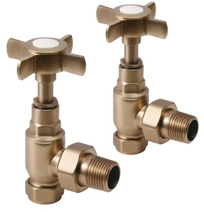 Manual Radiator Valve Crosshead Angled - 15mm x R 1/2 - Brushed Brass