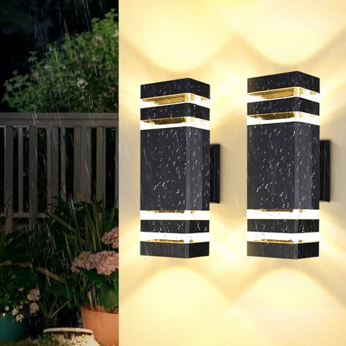 YICALE 2 Piezas Aplique Pared Exterior LED con 4*GU10, Lámpara de Pared para exterior 3000K Luz Exterior IP65 Up Down, Iluminacion de Pared Exterior de Aluminio para Terraza, Patio, Puerta, Entrada