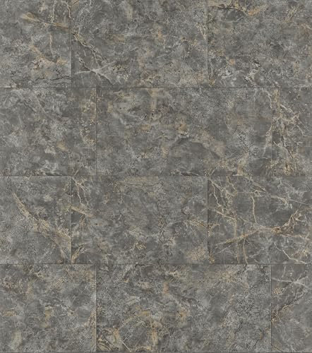 Rasch Tesa Luxora 371413 - Carta da parati autoadesiva effetto pietra naturale in grigio scuro e oro.