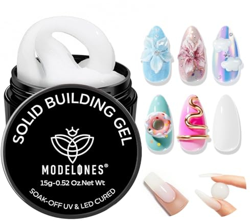 modelones Gel 3D Nail Art, Solid Builder Gel Blanc Sculpture Builder pour Multifonctionnel Sculpting Rhinestone Glue 3d Ongle, Nail Extensions,Nail Tips, Charms Design DIY Salon 15g