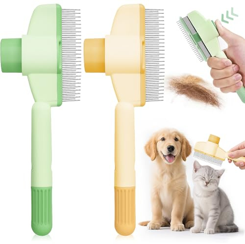 2 Stück Flohkamm für Katzen und Hunde,Selbstreinigender Flohkamm und Fellpflegebürste für Haustiere,Katze Hund Entfilzungskamm,Katzenbürste mit Auslöseknopf,für Reinigung von Losem Verknotetem Fell