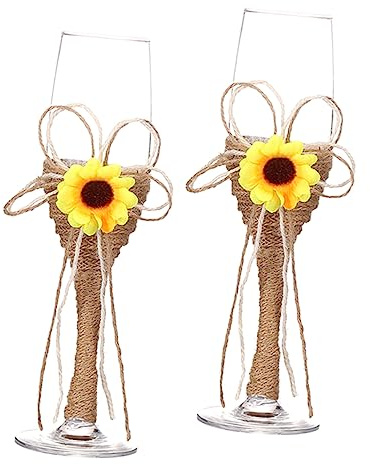 UKCOCO Copas de Boda Girasol de Vidrio Cuerda, Juego de 2 Piezas
