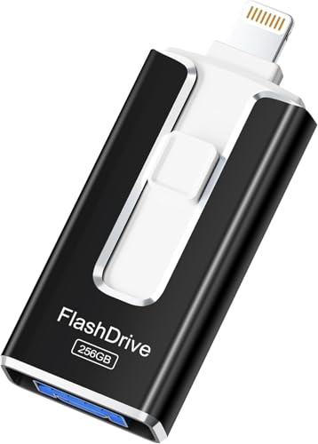 SUDEHO Pendrive Certificado MFi 256GB para iPhone, 4 en 1 USB 3.0, Negro | Pendrive 4 en 1: Iightning, USB-A, USB-C y Micro USB. USB 3.0 de Alta Velocidad, Guarda Fotos, Vídeos y Archivos con Cifrado