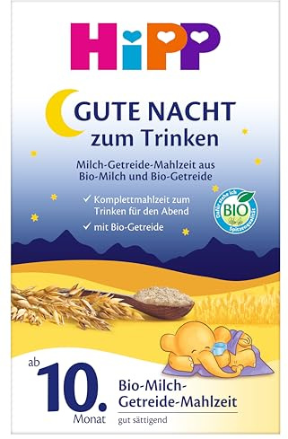 Gute-Nacht Milch-Getreide-Mahlzeit zum Trinken (4 x 525 g), ab 10. Monat, mit wertvollen Vitaminen und Mineralstoffen, gut sättigend, in bester Bio-Qualität