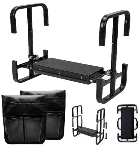 RIRIDAMAI Gartenhocker Kniebank Klappbar, Höhenverstellbare Kniehocker 60x52x27cm mit Aufstehhilfe, 2 Werkzeugtasche, Eva Schaummatte, Kniebank für Gartenarbeit, Camping, Angeln, Garten