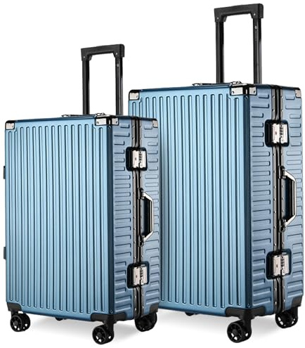 It'Go Aluminium Rahmen Kofferset 2 Teilig(L+M) Groß Hartschalenkoffer Gepäck mit 4 Rollen Handgepäck Reisekoffer Koffer&Trolleys Blau
