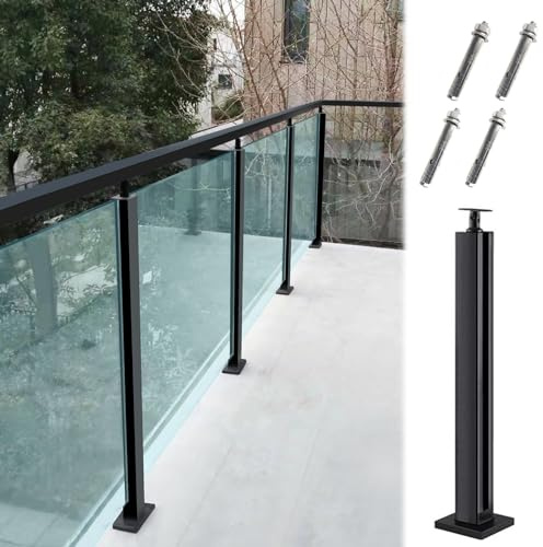 Système de poteaux de garde-corps en verre noir robuste avec pinces pour escaliers de terrasse – Ensemble complet de poteaux d'extrémité, milieu et d'angle pour support de panneau de verre – et