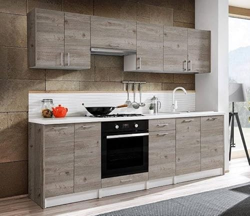 Genérico Muebles de Cocina Completa Bona Roble Nelson 240 cm sin encimera