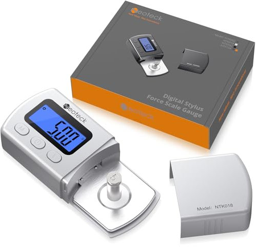 Neoteck Tester Scala Forza Puntina Digitale per Piatto del Giradischi 0,01 g, Misuratore Digitale per Giradischi con Retroilluminazione LCD Blu per Cartuccia Phono Tonearm - Argento