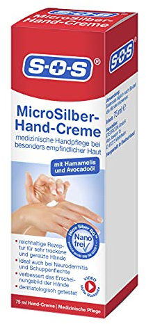 SOS MicroSilber Hand-Creme, 1 x 75 ml, reichhaltige Handcreme für sehr trockene Hände mit Panthenol und Urea, Neurodermitis Creme mit wertvollem MicroSilber gegen Entzündungen