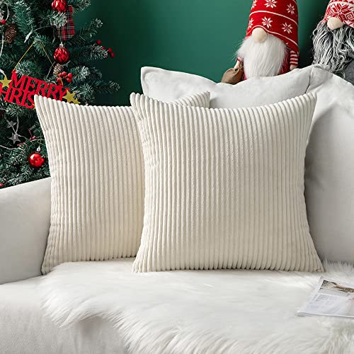 MIULEE 2er Set Weihnachten Kissenbezüge Kord Kissenhülle Dekorative Kissenbezug Sofakissen Couchkissen Dekokissen Zierkissenbezug Deko Kissenhülle mit Verstecktem Reißverschluss 40x40 cm Beige