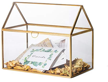 NCYP Geometrische Glas Hochzeitskarten Box, 26x15x21cm,Handgefertigt Kupfer House Form Dekorative Schachtel, Mittelpunkt Tischplatte Übertopf,Card Box (Nur Glasbox)