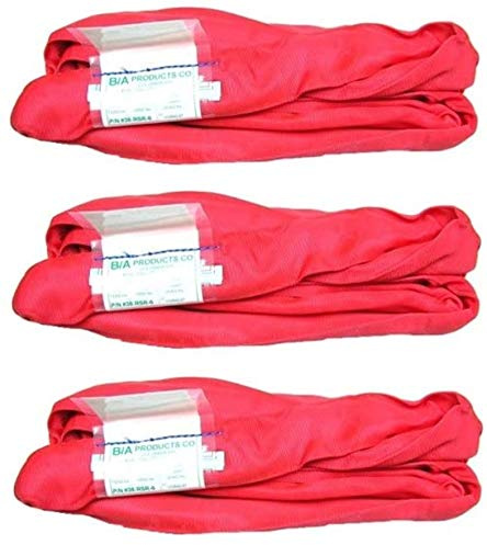 BA Products Qty. 3, 38-RSR-6, 6' Red Round Sling/Endless Loop for Wrecker, Tow Truck, Crane, Lifting Strap