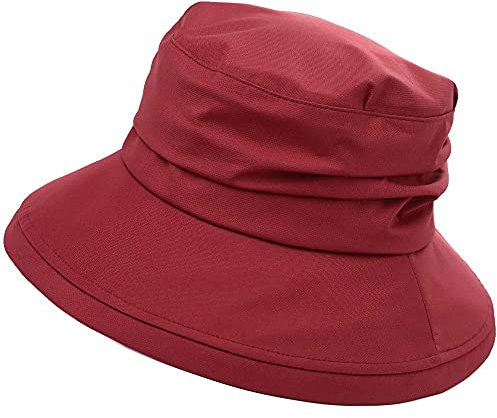 Comhats Damen Faltbarer Regenhut Sonnenhut wasserdichte Mütze mit breite Krempe UPF50+ Rot