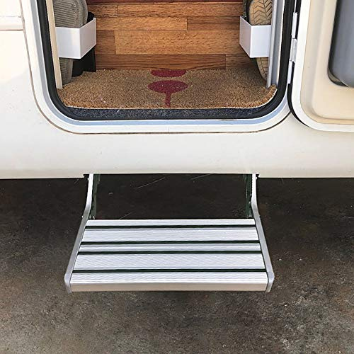 CHHMAELOVE Auvent Marchepied Single Step Aluminium，EntréE pour Les Caravanes，Marchepied Step Tiroir Manuel,Marchepied Pliant pour Caravane,Silver