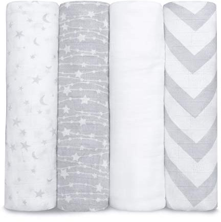 Comfy Cubs Musselin-Wickeldecken, neutrale Wickeldecke, Wickeldecke für Jungen und Mädchen, Babyutensilien, Registrierung und Geschenk Grau