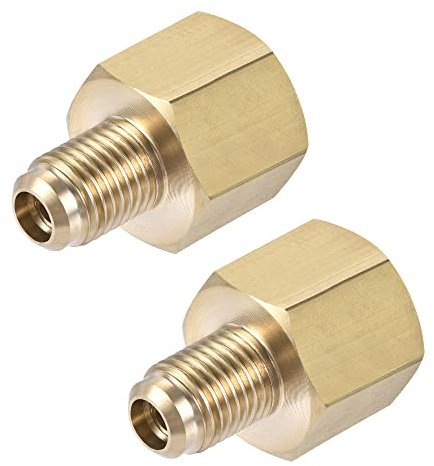 uxcell Brass Pipe fitting, 1/4 SAE Flare Male 3/8 SAE Female Thread, Tube Adapter Connector, for Air Conditioner Refrigeration, 2Pcs