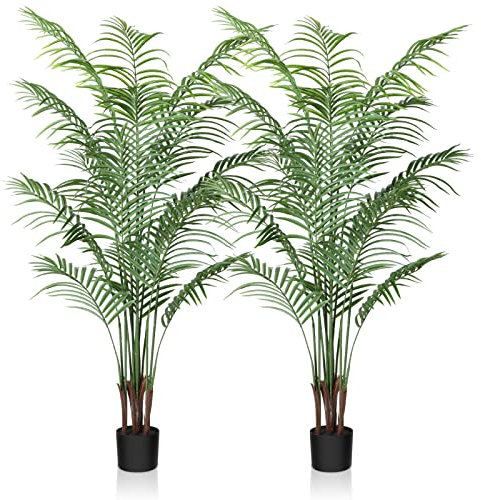 CROSOFMI Artificial Areca Palm Tree 150CM Fake Tropical Palm Plant,Perfect Faux Dypsis Lutescens Plants in Pot for Indoor Outdoor Home Office Garden Modern Decoration Housewarming Gift（2 Pack）