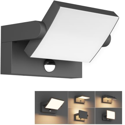 Klighten 24W Außenlampe mit Bewegungsmelder Wandleuchte, Dunkelgrau, 3000K | Wasserdicht IP65, Schwenkbar, Material: Aluminium, 1500 Lumen, fur Aussen/Innen