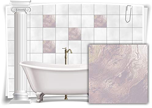 Medianlux Fliesen-Aufkleber Folie Marmor Öl Ölfarben Abstrakt Grau Creme Bad WC Deko Küche, 12 Stück, 15x15cm m23m83q-139569