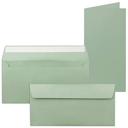 25x Faltkarten-Set mit Briefumschlägen DIN Lang in Eukalyptus (Grün) - 21 x 10,5 cm - Blank Klappkarten und Umschläge für Einladungen und Grüße zu Geburtstag und Hochzeit