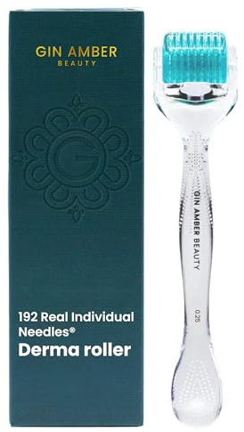 Gin Amber Beauty Derma Roller for Face | 192 Stainless Steel Needles | 0.25mm Skincare Tool for Serum Absorption & Skin Texture | CE & RoHS Certified