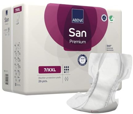 ABENA San Premium Inkontinenzeinlagen für Herren und Damen, atmungsaktiv und bequem, schnelle Absorption, diskret und effektiv geformt, Air Plus, 7, XXL, 4 x 26 Stück