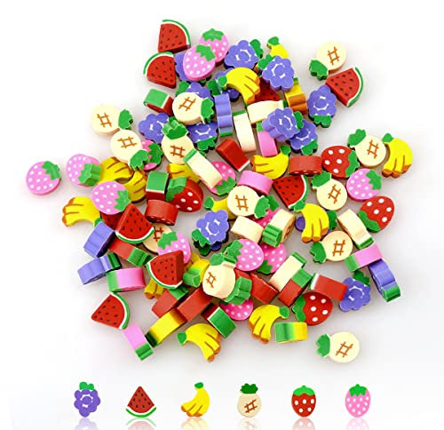 Jagowa 100 Stück Mini-Radiergummi, niedliche Tier-Fruchtform, Bleistift, kleiner Radiergummi, Studenten, Schreibwaren für Partygeschenke, Klassenzimmer-Belohnungen (Obst) (BG-2207-50)